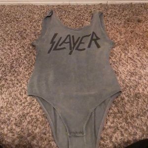 Gray low cut back Slayer bodysuite